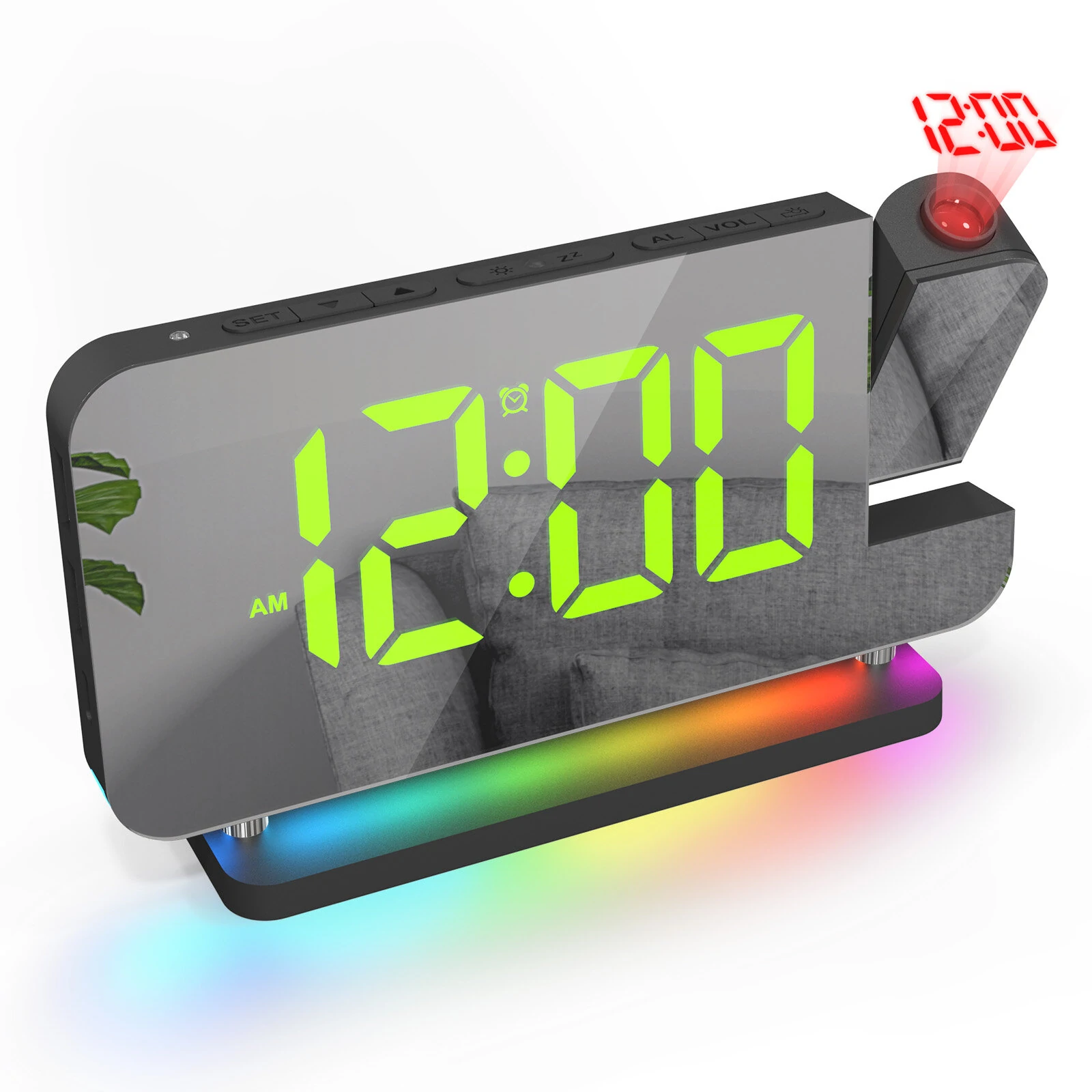 AGSIVO LED RGB Projection Digital Alarm Clock with Mirror Surface 11 Color Night Light Brightness Adjustable 12/24H For Home Bedroom Office — view 5