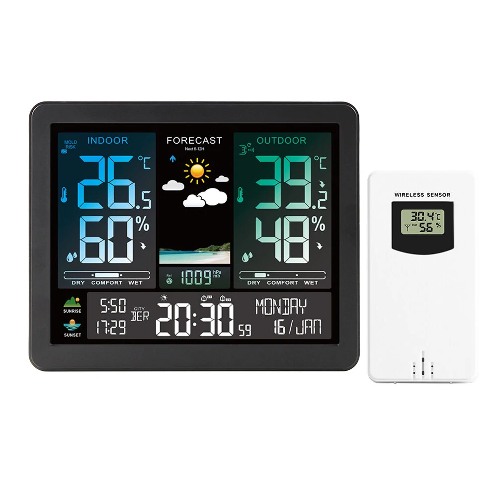 AGSIVO Weather Station Alarm Clock Wireless Indoor Outdoor Thermometer with Atomic Clock Forecast Station with Calendar and Adjustable Backlight — AGSIVO