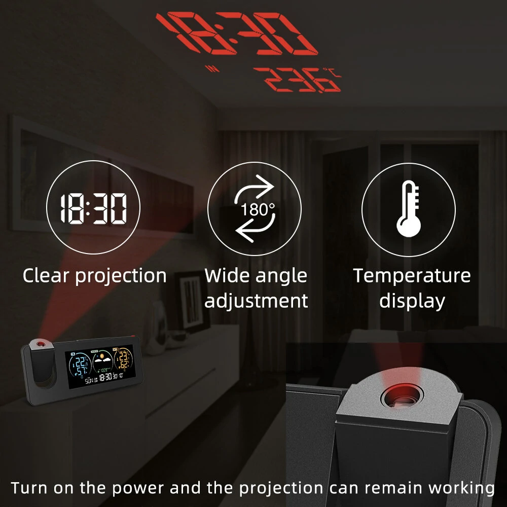 AGSIVO Weather Station Projection Alarm Clock Wireless Indoor Outdoor Thermometer with Atomic Clock and Rotating Projector Forecast Station with Calendar — view 6