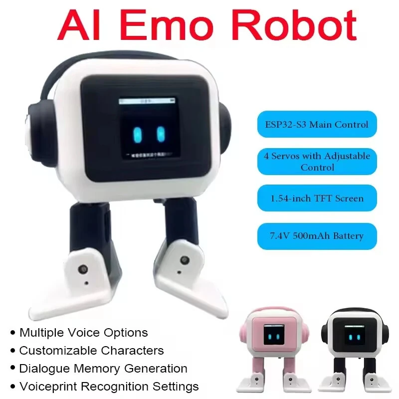 AI EMO Robot Interactive Chat Dancing Emotional Companion ESP32-S3 1.54-Inch TFT Screen 4 Servos 7.4V Voice Wake-Up Multi-Language Dialogue — view 3