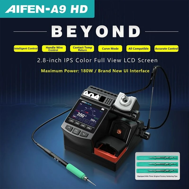 AIFEN A9HD Soldering Iron Station 180W Intelligent Control 2.8 Inch LCD Screen Adjustable Temperature 200°C to 450°C Compatible with C245 Soldering Tips Professional Welding Equipment — view 3