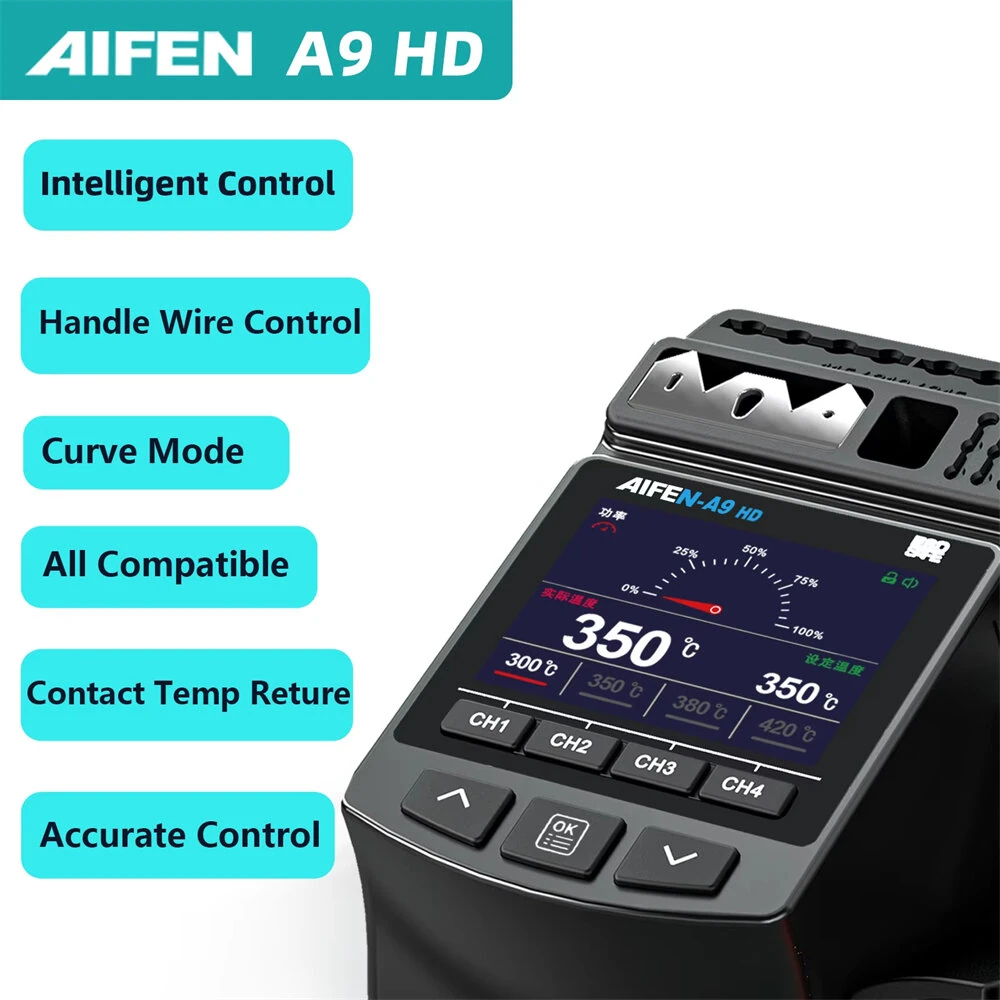 AIFEN A9HD Soldering Iron Station 180W Intelligent Control 2.8 Inch LCD Screen Adjustable Temperature 200°C to 450°C Compatible with C245 Soldering Tips Professional Welding Equipment — view 7