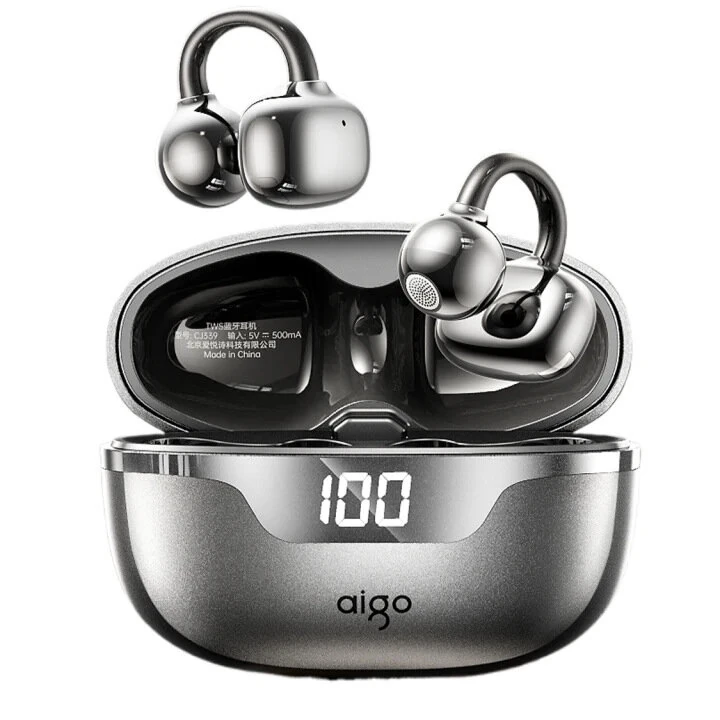 Aigo CJ339 Earclips Headset Wireless bluetooth 6.0 Earphone 10mm Large Moving Coil 720° Spatial Surround Sound Power Digital Display 24H Playback Low Game Delay Open-ear Sports Headphones