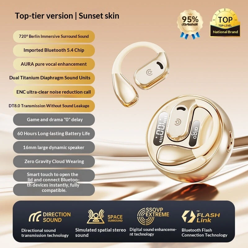 Aigo SJ265 Wireless Earbuds bluetooth 5.4 Earphone 16mm Speaker DT8.0 Directional Sound Transmission 60H Battery Life Soft Silicone Earhooks Sports Headset — view 7