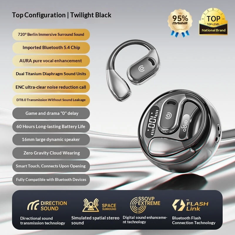 Aigo SJ265 Wireless Earbuds bluetooth 5.4 Earphone 16mm Speaker DT8.0 Directional Sound Transmission 60H Battery Life Soft Silicone Earhooks Sports Headset — view 8