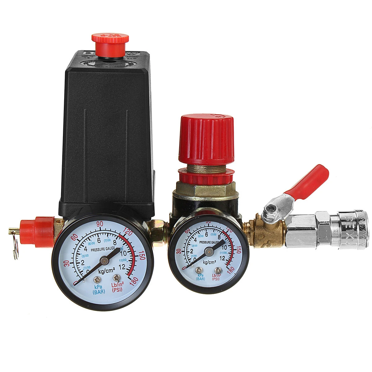 Air Compressor Pressure Switch Control Valve Regulator Gauges W/ Quick Connector — Air