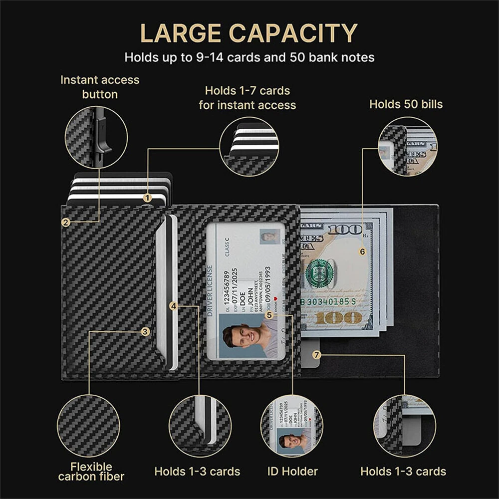 AirTag Microfiber Men's Automatic Popup Card Holder Tri-fold RFID Anti-theft Brush Purse Wallet Credit Card Clip — view 3