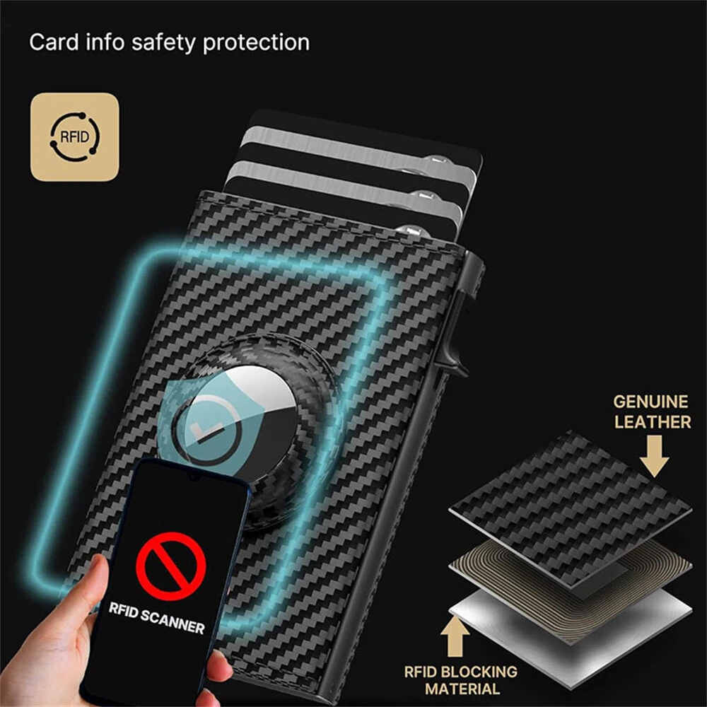 AirTag Microfiber Men's Automatic Popup Card Holder Tri-fold RFID Anti-theft Brush Purse Wallet Credit Card Clip — view 7