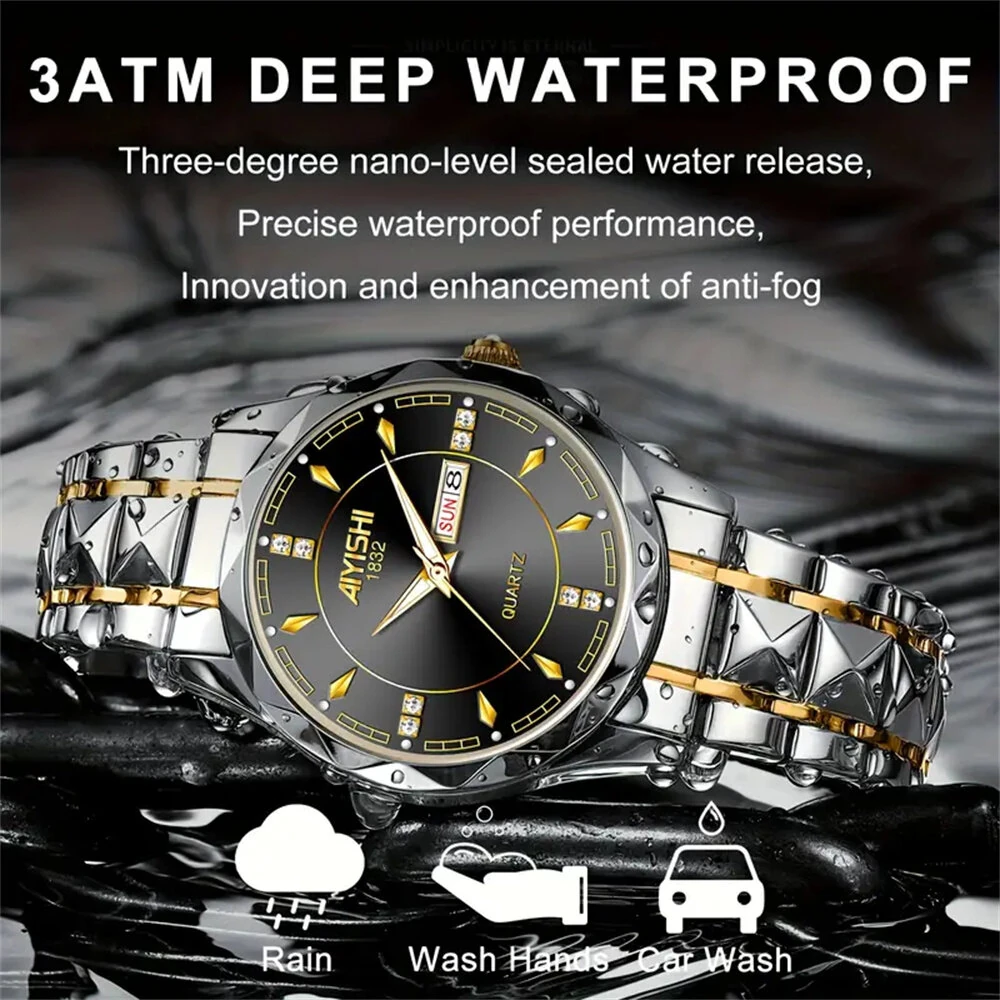 AIYISHI Men Watches Luxury Brand Luminous Waterproof Business Watch Stainless Steel Strap Quartz Watch — view 2