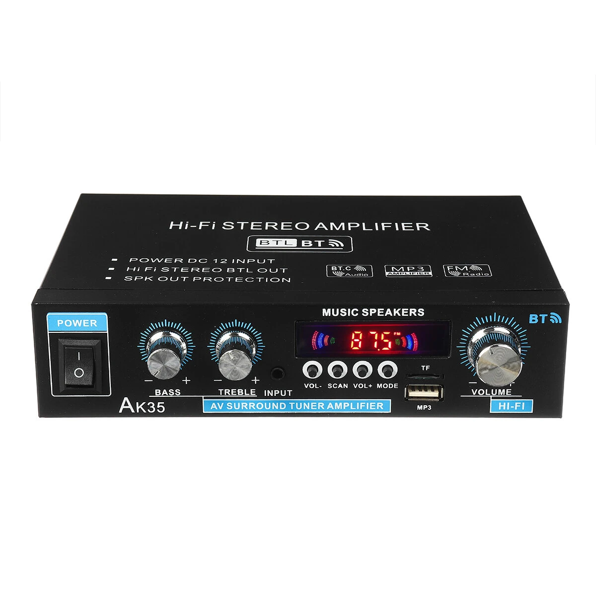 AK35 2x30W Digital HIFI Power Amplifier bluetooth 5.0 USB FM TF Card Stereo Home Theater Car Audio 110V 220V AMP with Remote Control — AK35