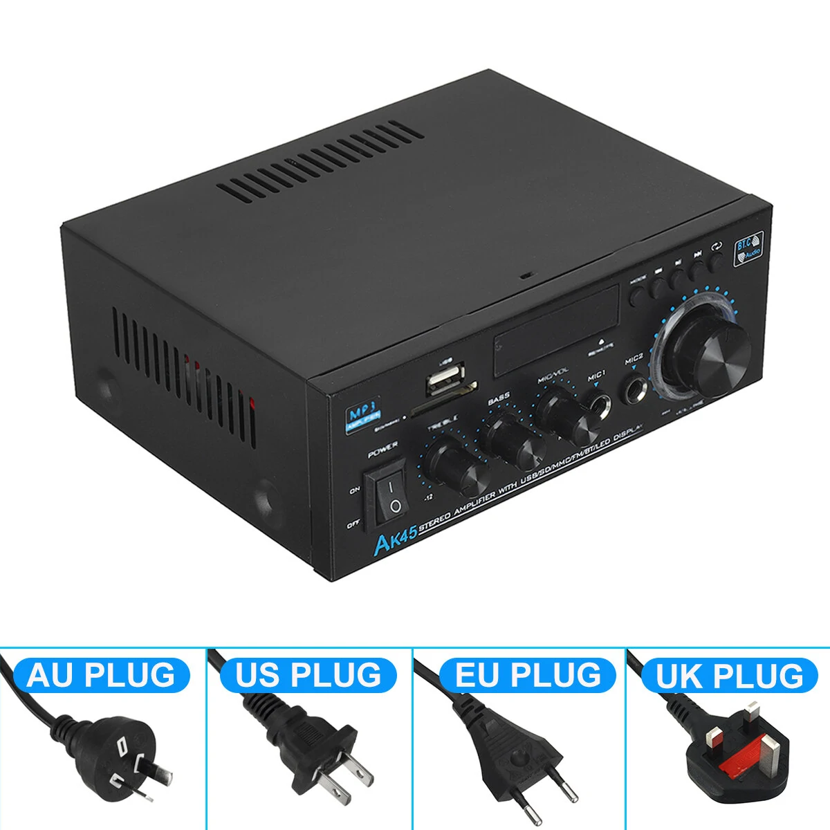 AK45 Power Amplifier bluetooth HiFi Digital Amplifier Max Power 90Wx2 Channel 2.0 Surround Sound AMP Speaker for Home Car — view 3