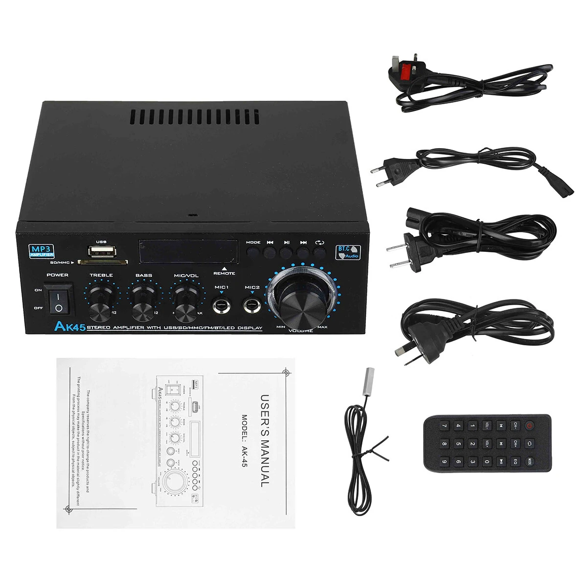 AK45 Power Amplifier bluetooth HiFi Digital Amplifier Max Power 90Wx2 Channel 2.0 Surround Sound AMP Speaker for Home Car — view 6