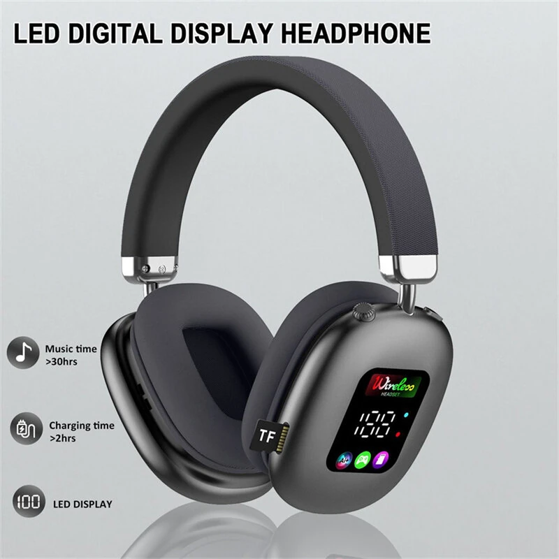 AKZ616BT RGB Digital Display Screen Headset Wireless Bluetooth 5.4 Chip Headphones 40mm Speaker HiFi Bass Driver Lossless 400mAh 30H Long Battery Life 90° Rotation Adjustment  Low Latancy With Microphone — view 2