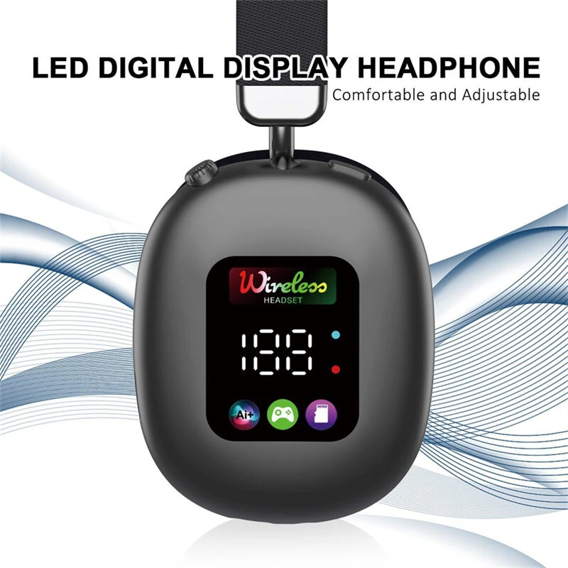 AKZ616BT RGB Digital Display Screen Headset Wireless Bluetooth 5.4 Chip Headphones 40mm Speaker HiFi Bass Driver Lossless 400mAh 30H Long Battery Life 90° Rotation Adjustment  Low Latancy With Microphone — view 3