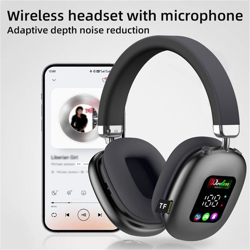 AKZ616BT RGB Digital Display Screen Headset Wireless Bluetooth 5.4 Chip Headphones 40mm Speaker HiFi Bass Driver Lossless 400mAh 30H Long Battery Life 90° Rotation Adjustment  Low Latancy With Microphone — view 5