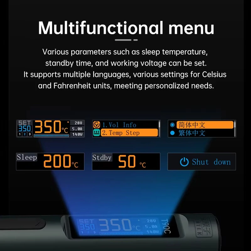 ALIENTEK T90 140W Adjustable Temperature Soldering Iron Type-C Fast Charging 80-450°C High Precision Portable Soldering Tool IPS LCD Display 9-28V PD QC Protocol — view 5