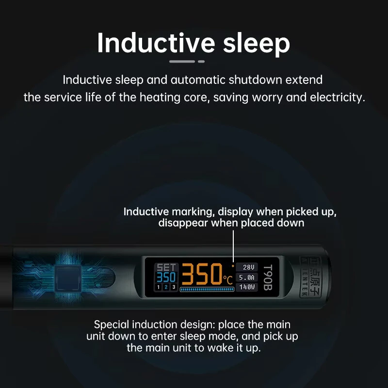 ALIENTEK T90 140W Adjustable Temperature Soldering Iron Type-C Fast Charging 80-450°C High Precision Portable Soldering Tool IPS LCD Display 9-28V PD QC Protocol — view 6