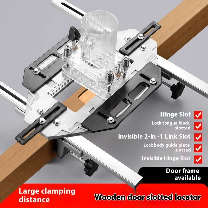 Aluminum Alloy Door Hinge Jig Guide Woodworking Hole Opener Door Slotting Locator Door Lock Jig for Door Lock Installation — view 2
