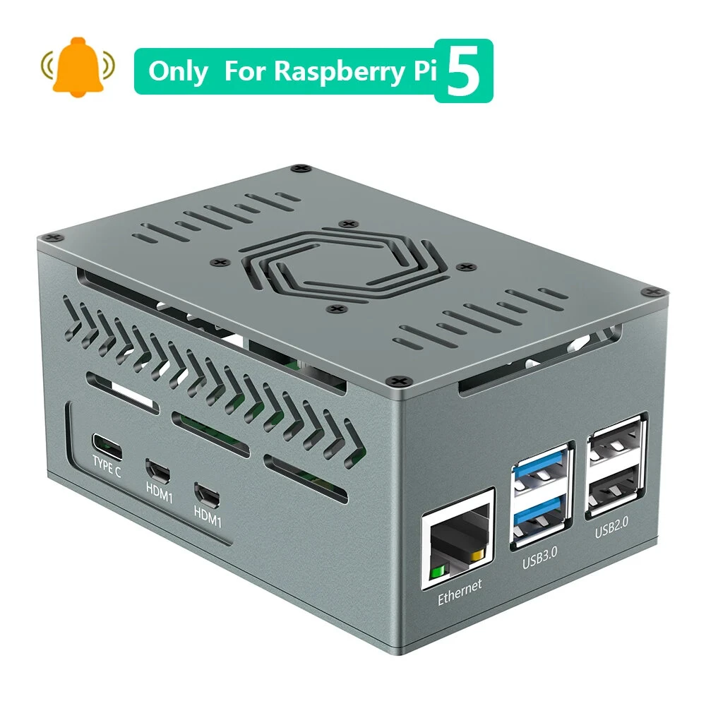 Aluminum Case for Raspberry Pi 5 with 4010 PWM Fan Copper Heatsinks Metal Enclosure Supporting Official Cooler X1000/X1001/N05 PCIe Boards — view 3
