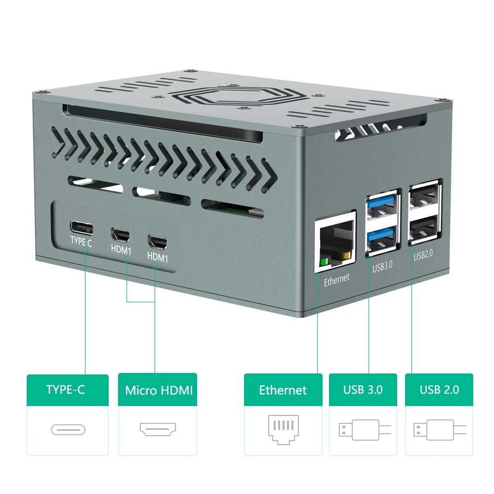 Aluminum Case for Raspberry Pi 5 with 4010 PWM Fan Copper Heatsinks Metal Enclosure Supporting Official Cooler X1000/X1001/N05 PCIe Boards — view 4
