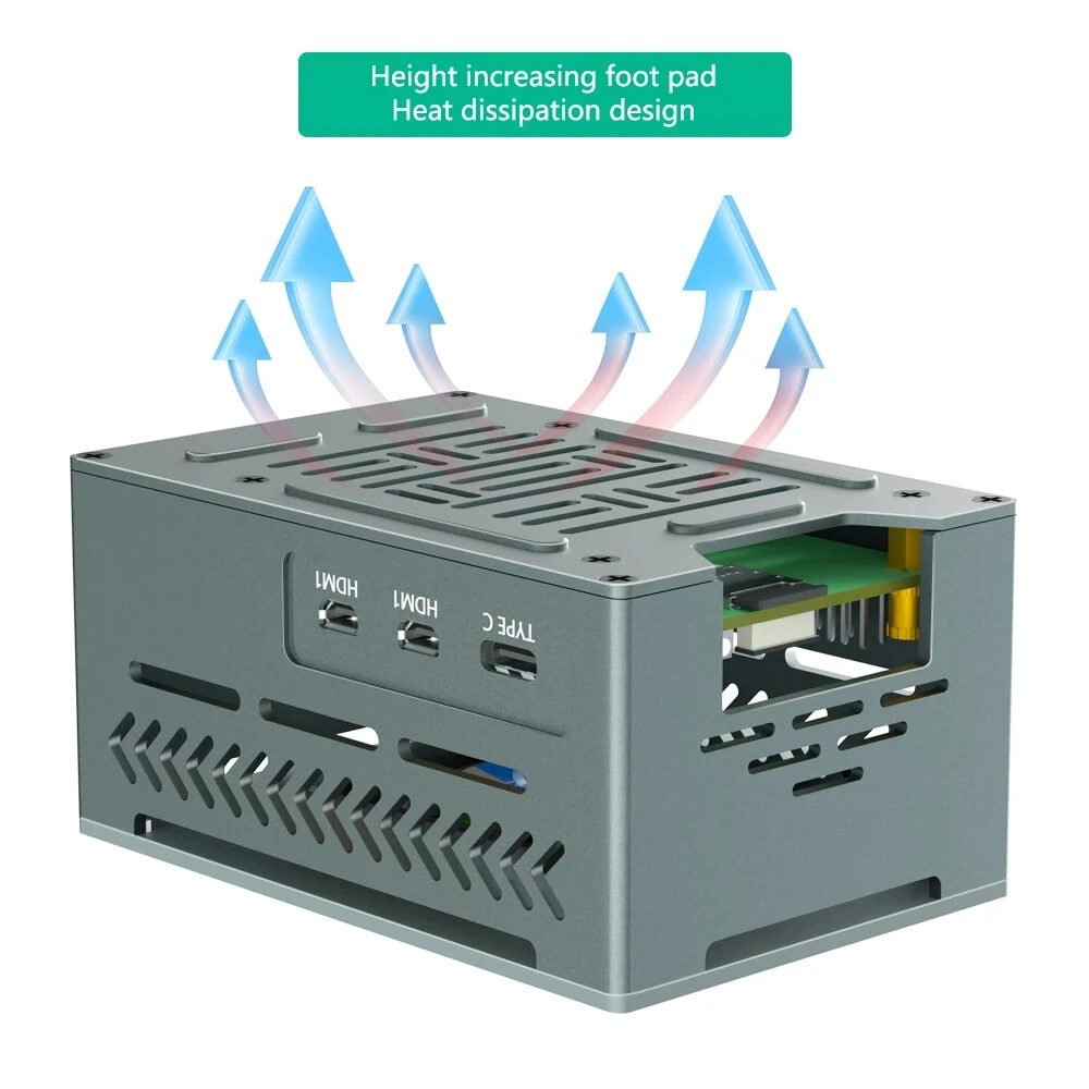 Aluminum Case for Raspberry Pi 5 with 4010 PWM Fan Copper Heatsinks Metal Enclosure Supporting Official Cooler X1000/X1001/N05 PCIe Boards — view 5