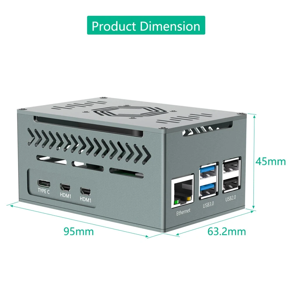Aluminum Case for Raspberry Pi 5 with 4010 PWM Fan Copper Heatsinks Metal Enclosure Supporting Official Cooler X1000/X1001/N05 PCIe Boards — view 6