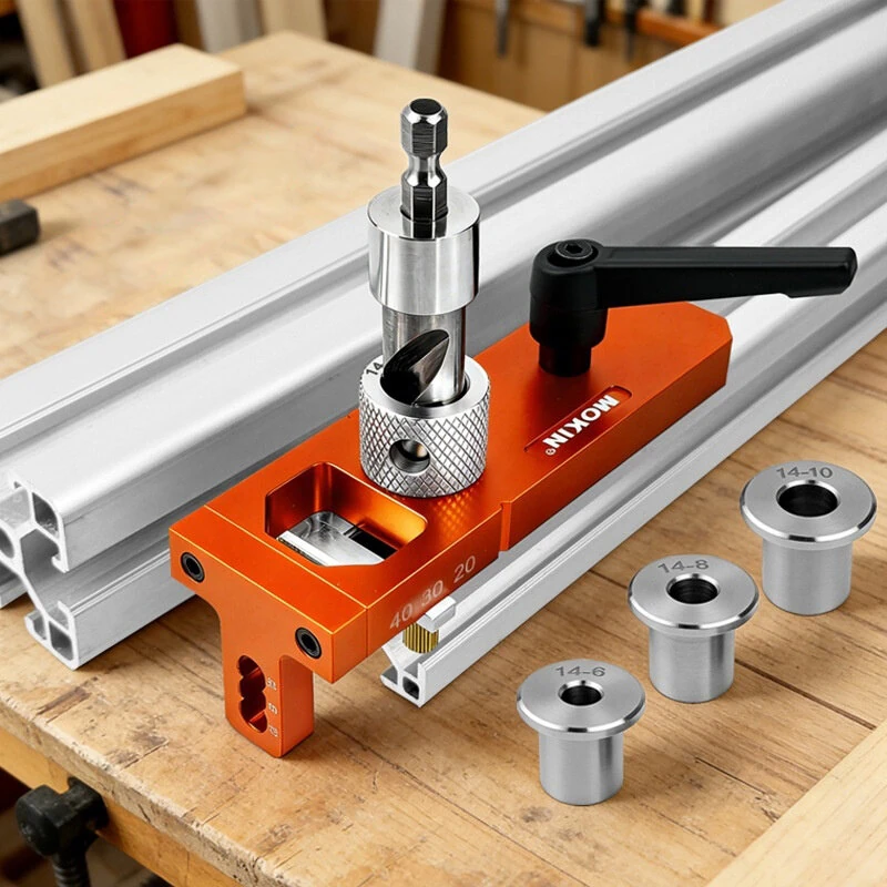 Aluminum Profile 2-in-1 Hole Puncher M6M8 Through-hole Tapping Locator with 14mm Drill Sleeve for 2020 2040 2060 3030 3060 4040 4060 Profiles — view 10