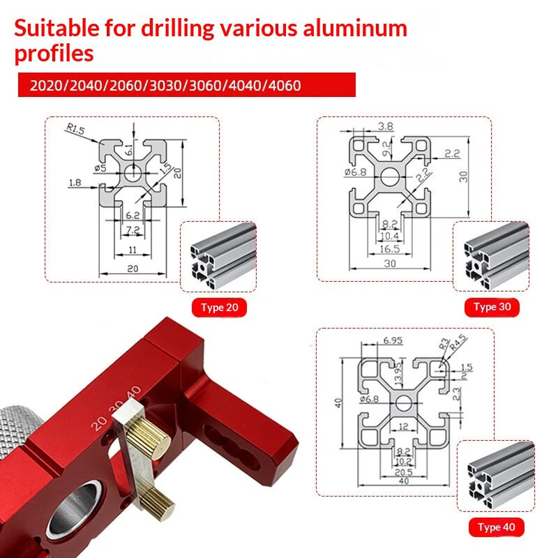 Aluminum Profile 2-in-1 Hole Puncher M6M8 Through-hole Tapping Locator with 14mm Drill Sleeve for 2020 2040 2060 3030 3060 4040 4060 Profiles — view 2