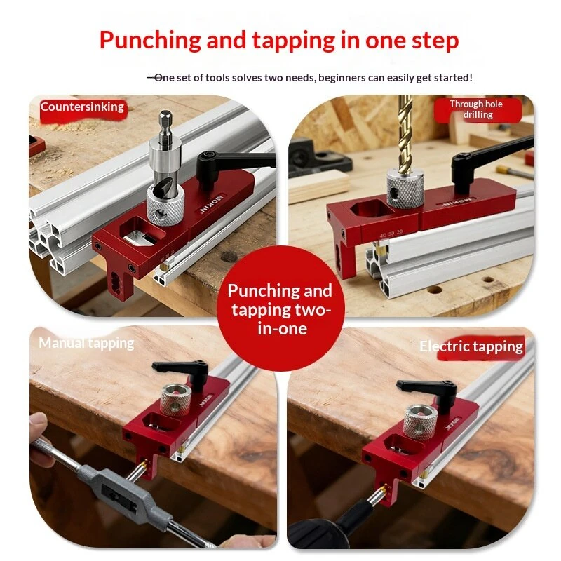 Aluminum Profile 2-in-1 Hole Puncher M6M8 Through-hole Tapping Locator with 14mm Drill Sleeve for 2020 2040 2060 3030 3060 4040 4060 Profiles — view 3