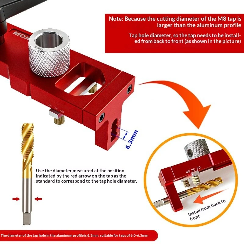 Aluminum Profile 2-in-1 Hole Puncher M6M8 Through-hole Tapping Locator with 14mm Drill Sleeve for 2020 2040 2060 3030 3060 4040 4060 Profiles — view 4