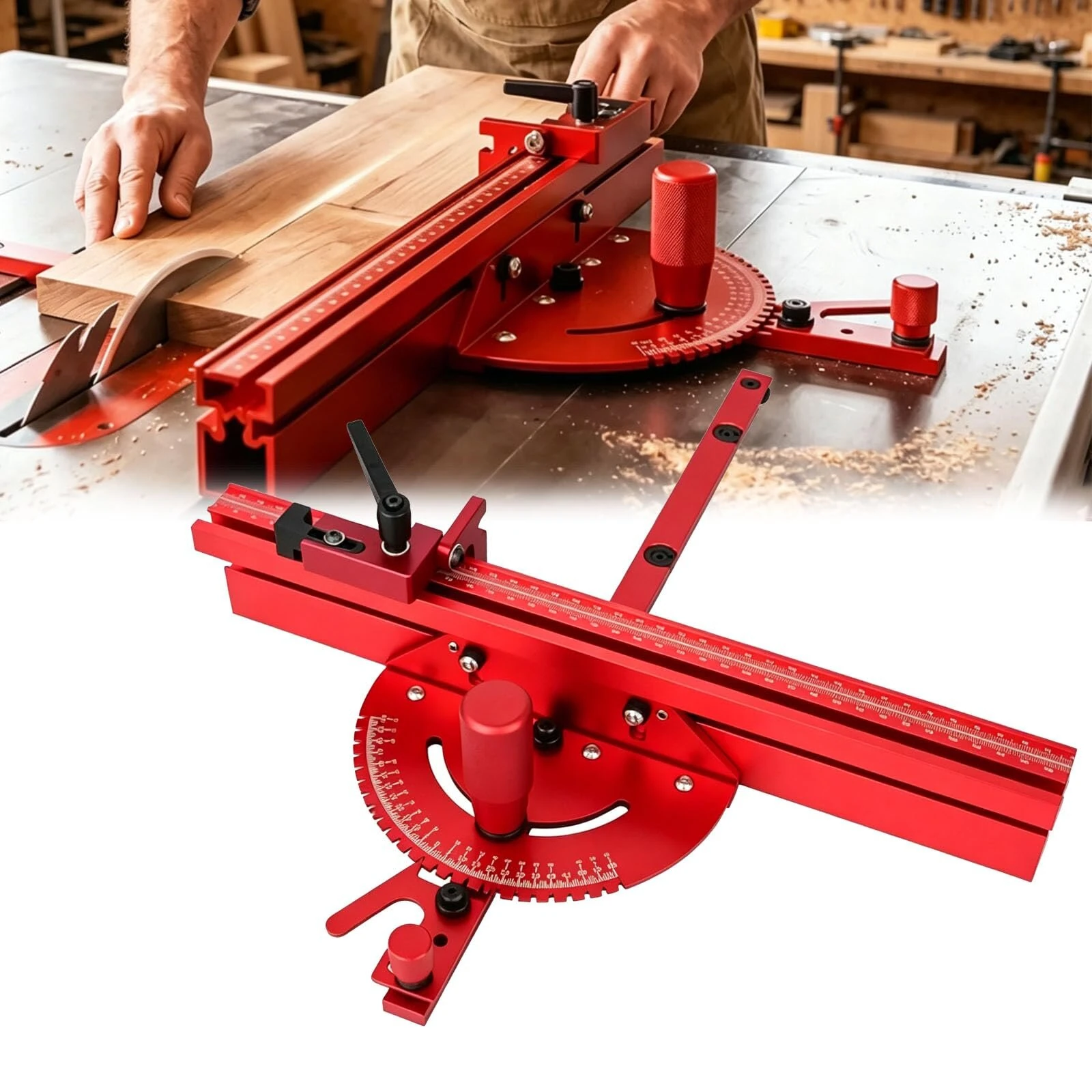 Aluminum Table Saw Miter Gauge with Fence Micro Adjustable Flip Stop for Table Saw Band Saw Router Table Fit 3/8 x 3/4" T Slot for Woodworking Crosscut Miter Cut