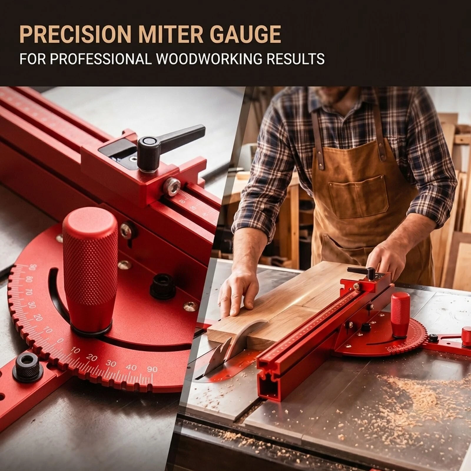 Aluminum Table Saw Miter Gauge with Fence Micro Adjustable Flip Stop for Table Saw Band Saw Router Table Fit 3/8 x 3/4" T Slot for Woodworking Crosscut Miter Cut — view 4