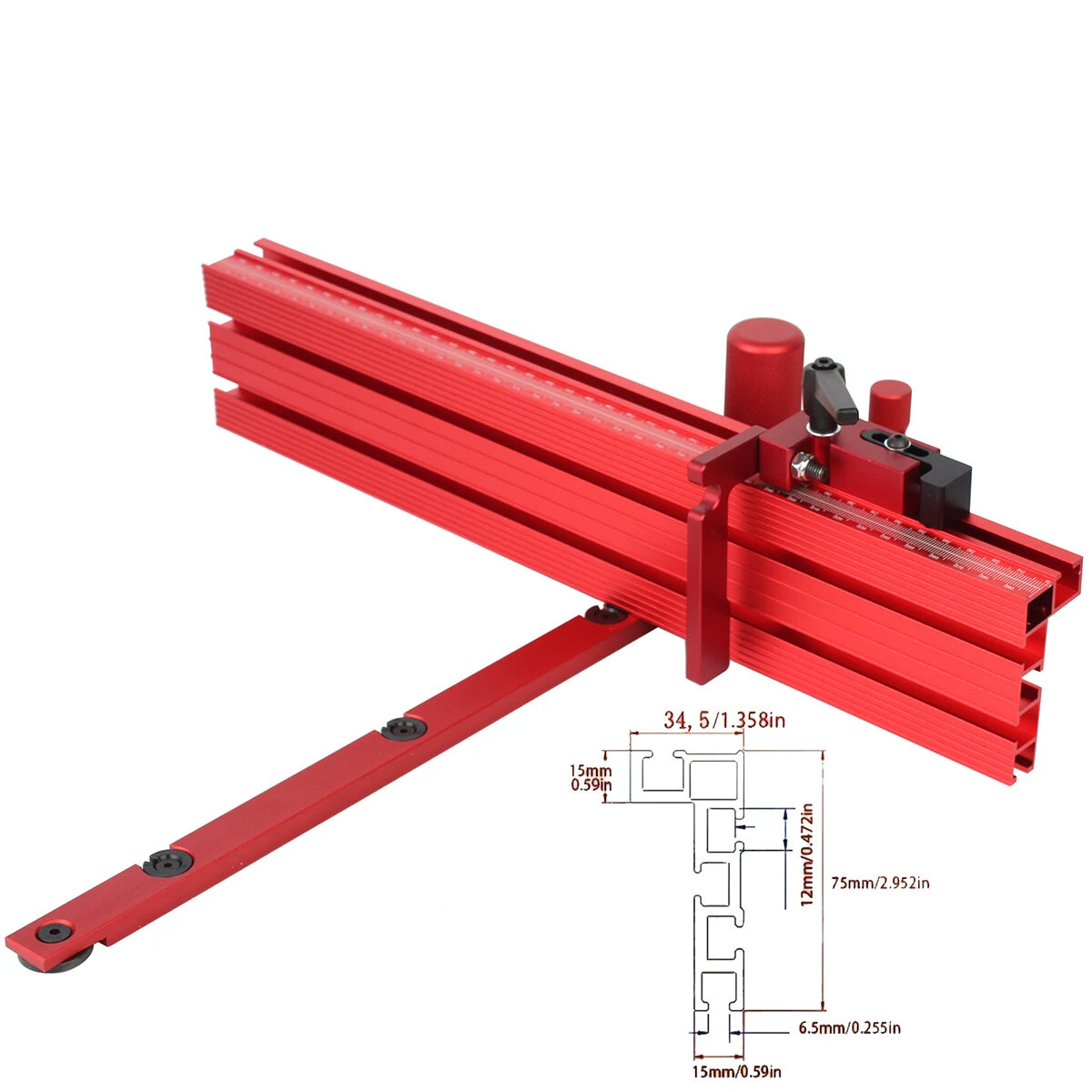 Aluminum Table Saw Miter Gauge with Fence Micro Adjustable Flip Stop for Table Saw Band Saw Router Table Fit 3/8 x 3/4" T Slot for Woodworking Crosscut Miter Cut — view 7