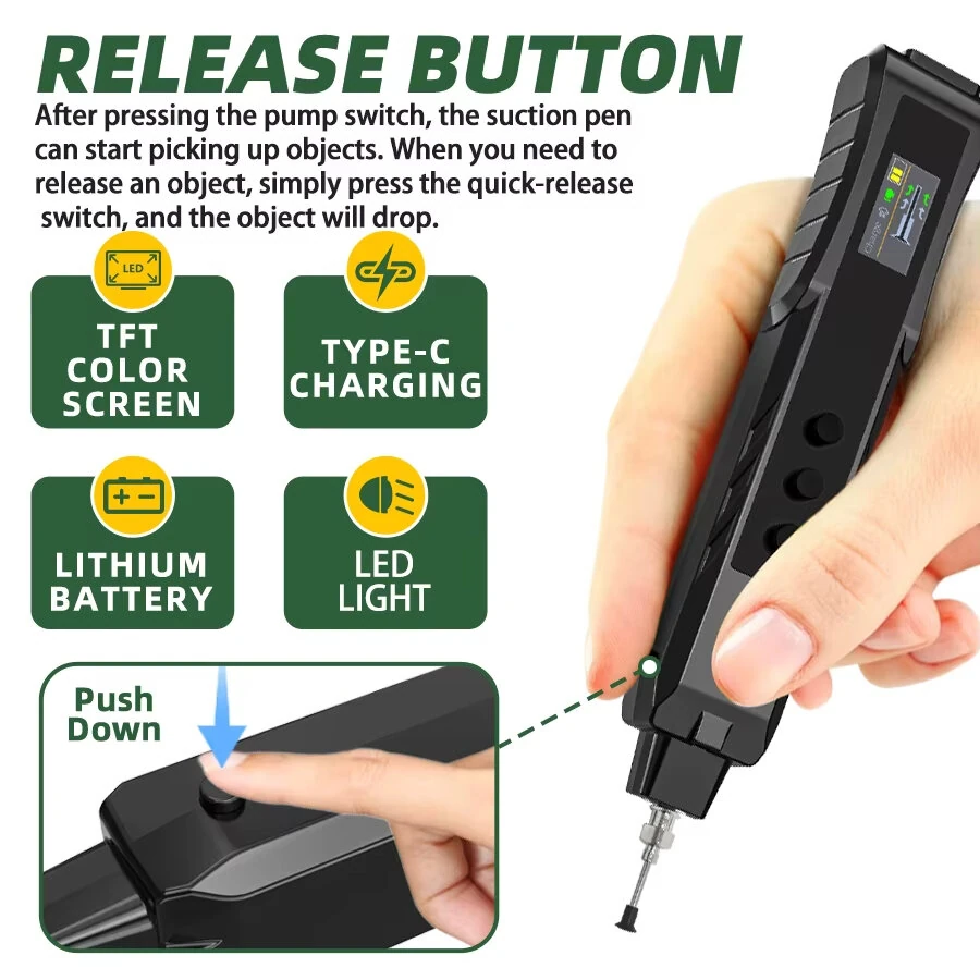 AMNVOLT 140g Lift Electric Vacuum Suction Pen Rechargeable Portable SMD IC Handling Tool Built-in Mini Pump Anti-Static LED Light Type-C Charging Screen Display — view 2