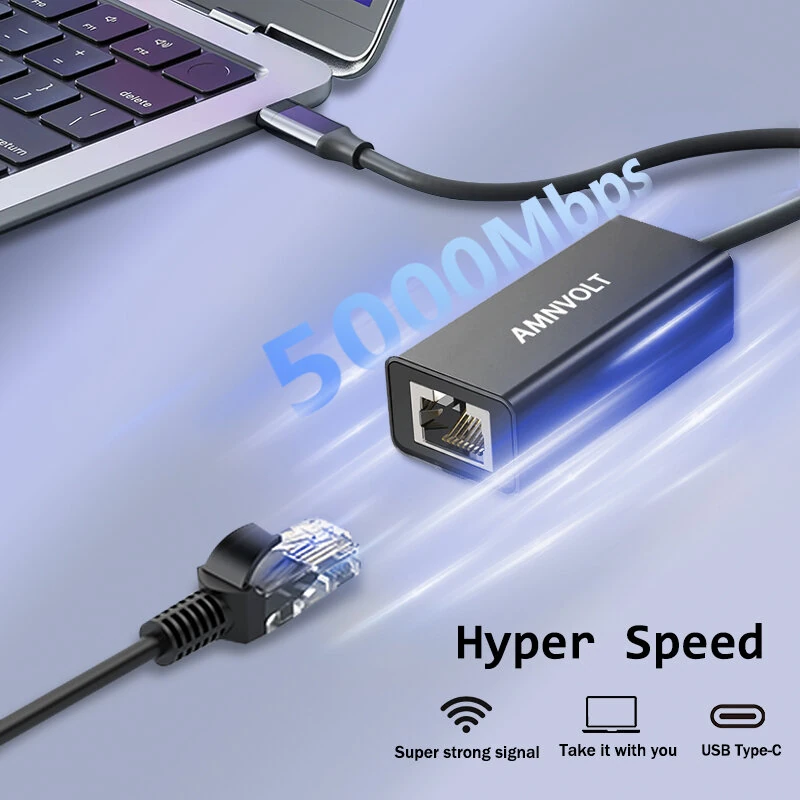AMNVOLT ANET-5 USB 3.2 to 5GbE Adapter Wired LAN Network Connection for Raspberry Pi 5G/2.5G/1G/100Mbps 5000Mbps USB-C to RJ45 Network Converter — view 5