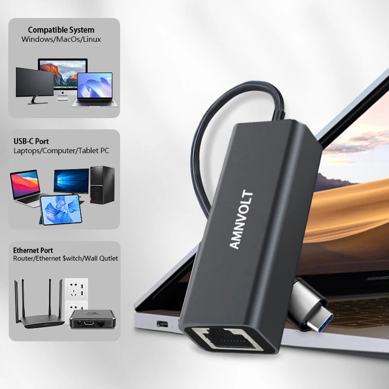 AMNVOLT ANET-5 USB 3.2 to 5GbE Adapter Wired LAN Network Connection for Raspberry Pi 5G/2.5G/1G/100Mbps 5000Mbps USB-C to RJ45 Network Converter — view 7