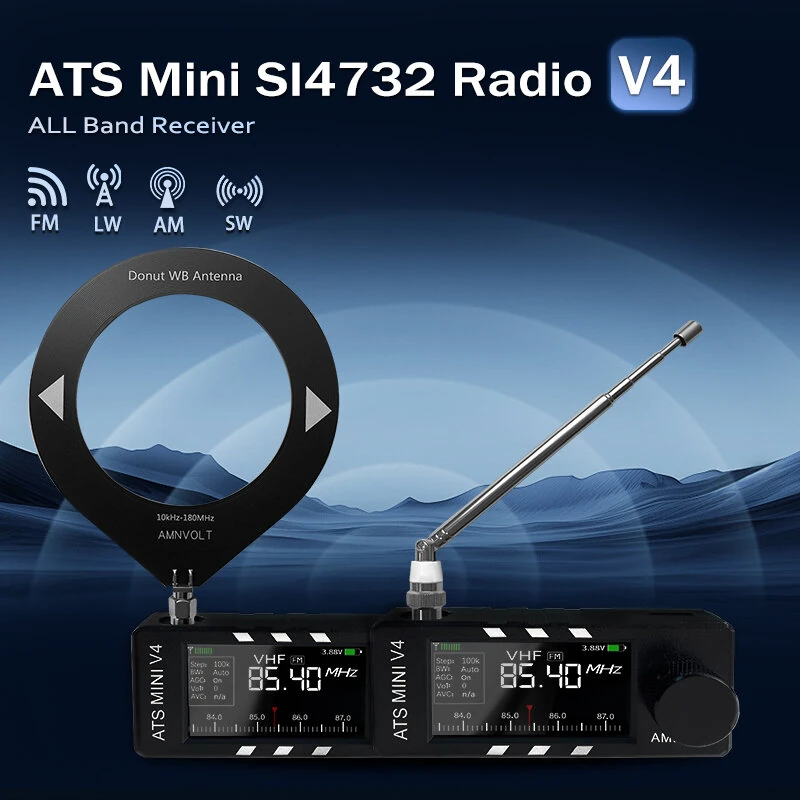 AMNVOLT V4 ATS Mini SI4732 Radio ALL Band DSP Radio FM AM SSB LSB USB Receiver built-in Hi-Z Headphone Amplifier Circuit with Dual Antenna — view 4
