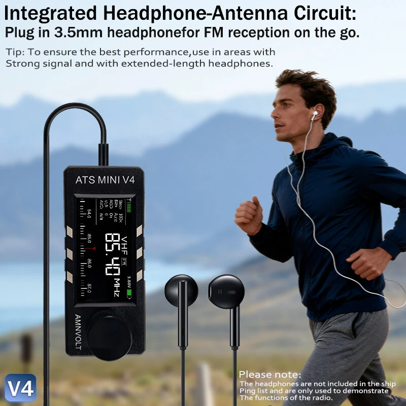 AMNVOLT V4 ATS Mini SI4732 Radio ALL Band DSP Radio FM AM SSB LSB USB Receiver built-in Hi-Z Headphone Amplifier Circuit with Dual Antenna — view 7