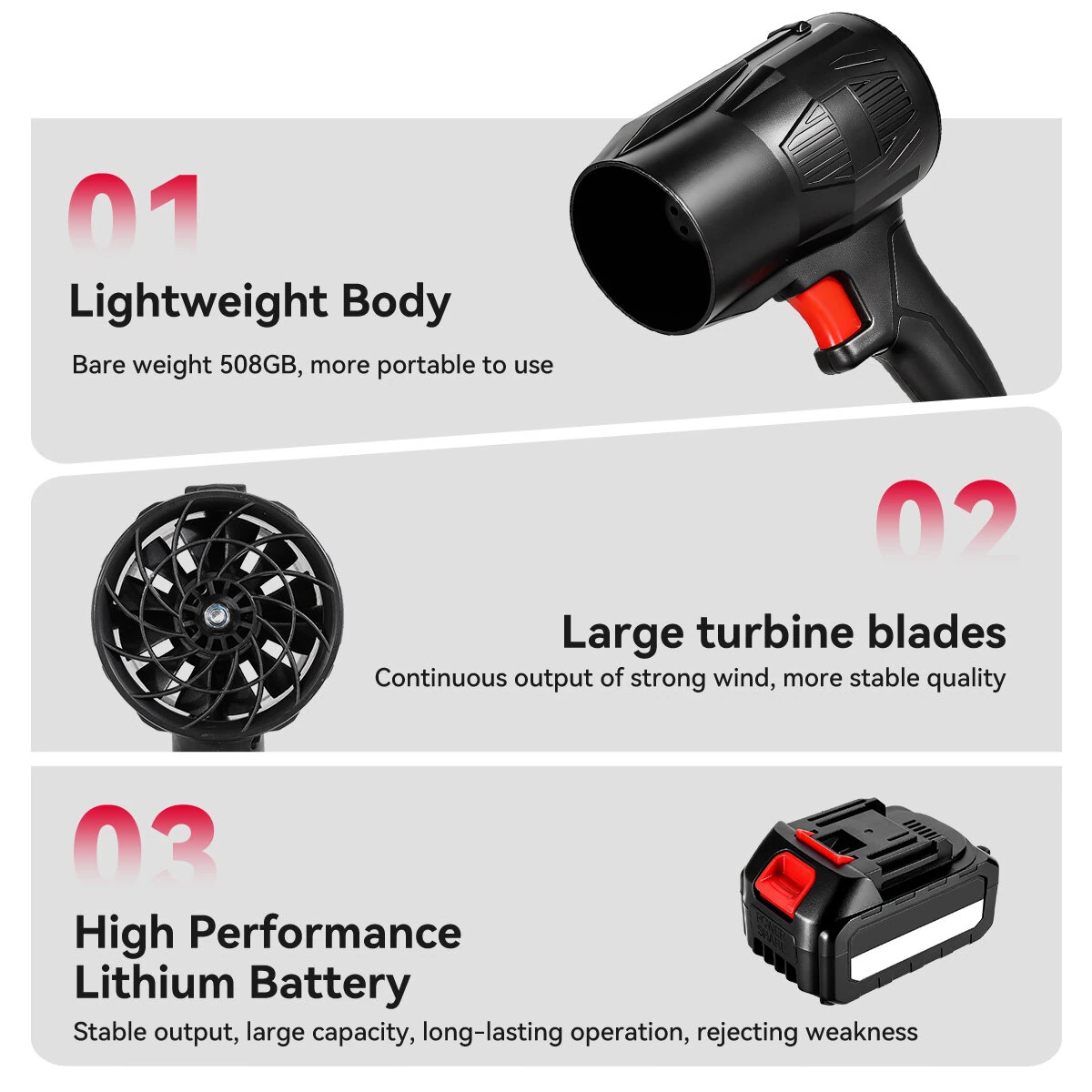 Andeman Cordless Car Maintenance Air Blower 31000RPM 300W 25 m/s Powerful Motor 21V Rechargeable Battery Portable Compact Design Automotive Cleaning Tool — view 4
