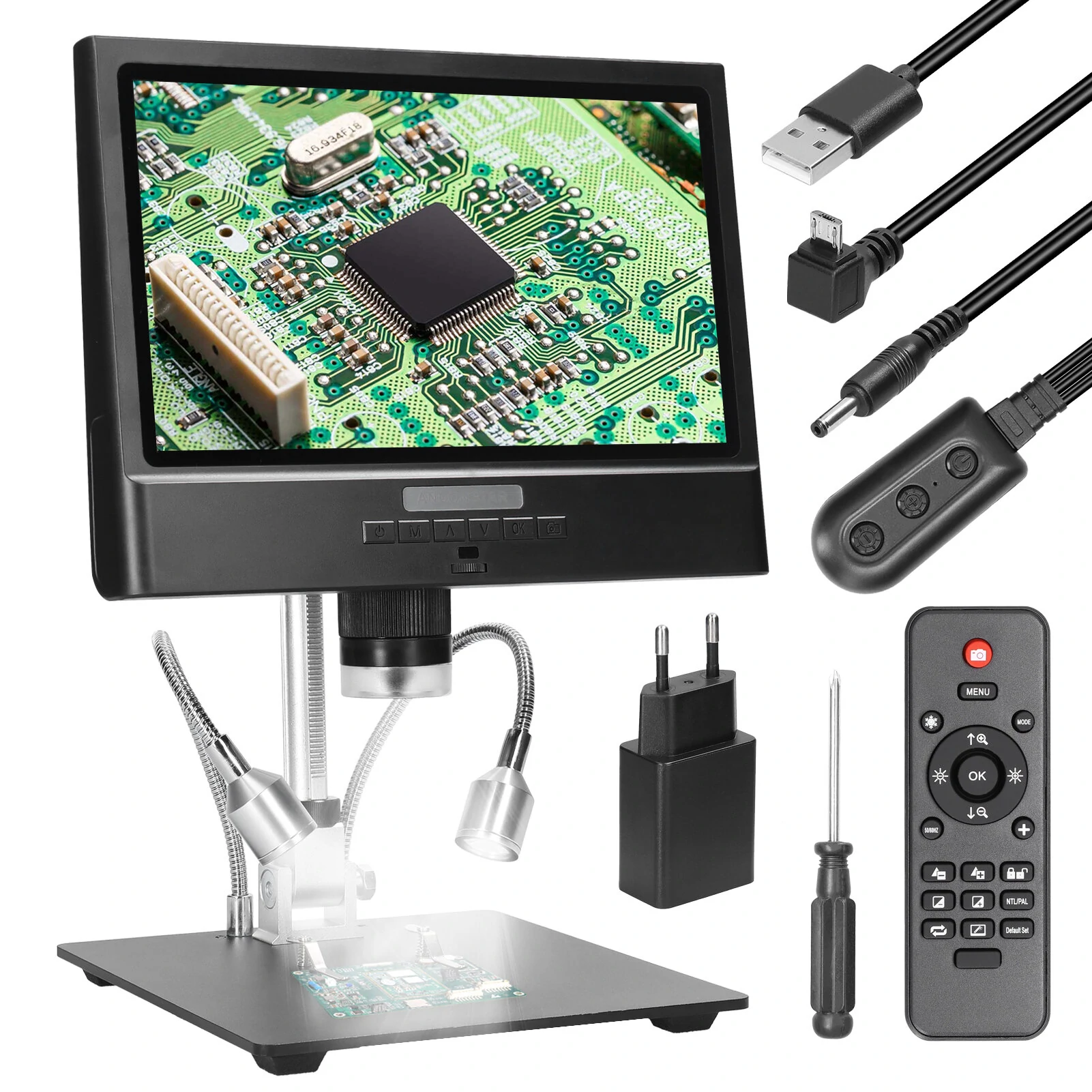 ANDONSTAR 10 Inch Digital Microscope 4X Zoom 1080P LCD Display Magnifier Soldering Microscope with LED