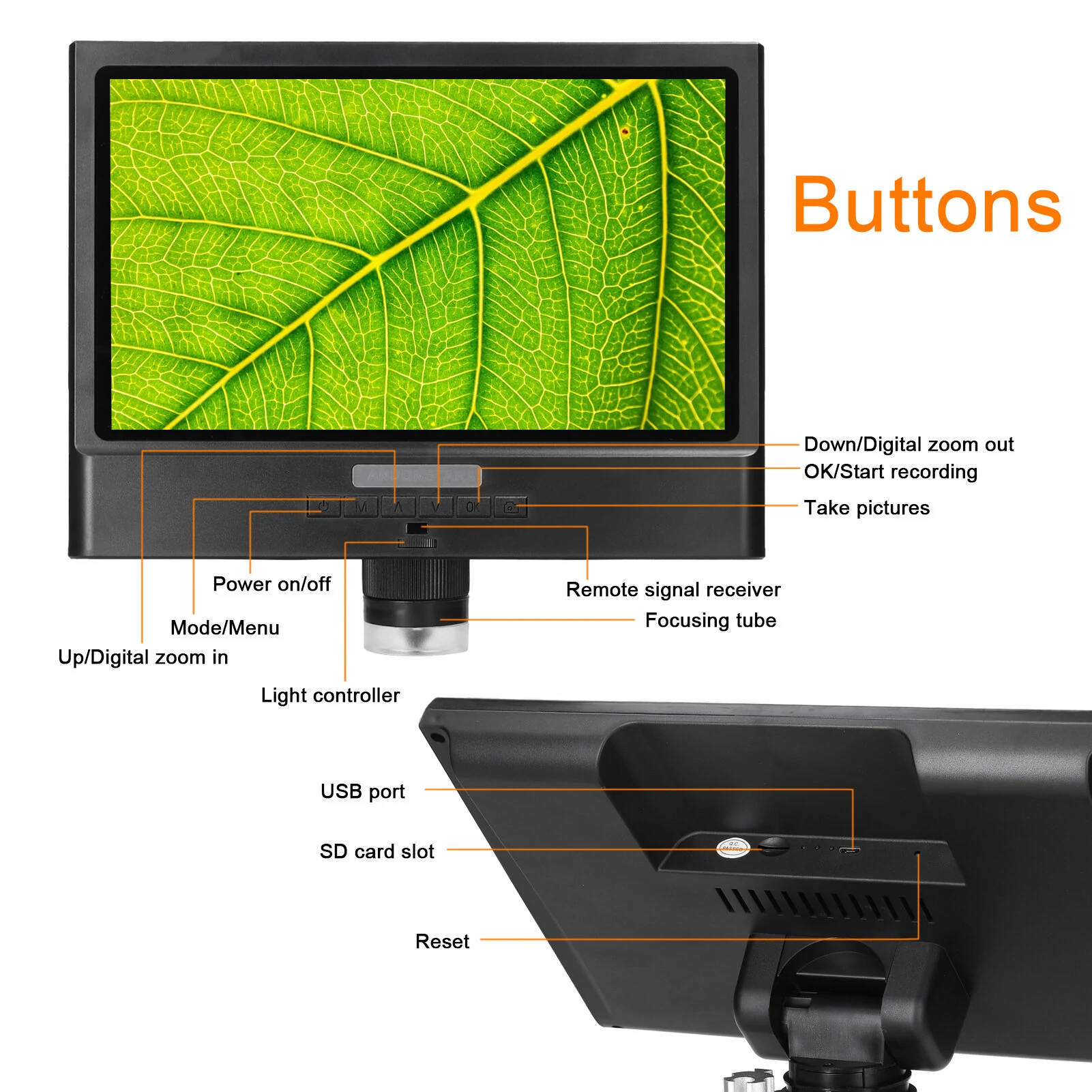 ANDONSTAR 10 Inch Digital Microscope  4X Zoom 1080P LCD Display Magnifier Soldering Microscope with LED — view 5