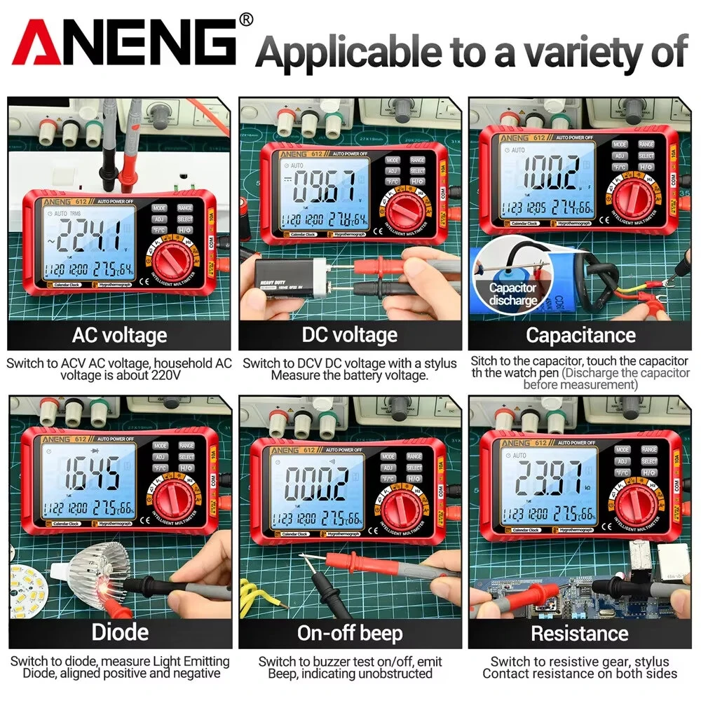 ANENG 612 Digital Multimeter High Precision AC/DC Voltage Current Resistance Capacitance Large LCD Backlight Automatic Power-Saving Portable Design — view 6