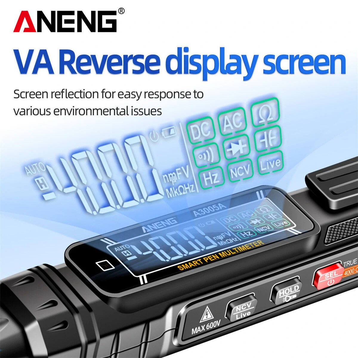 ANENG A3005A A3005APro 4000 Counts Professional Digital Multimeter Pen AC/DC Voltage Hertz Capacitance Resistance Diode Testing Auto Shutdown Essential Tool for Precision Electrical Measurements — view 5