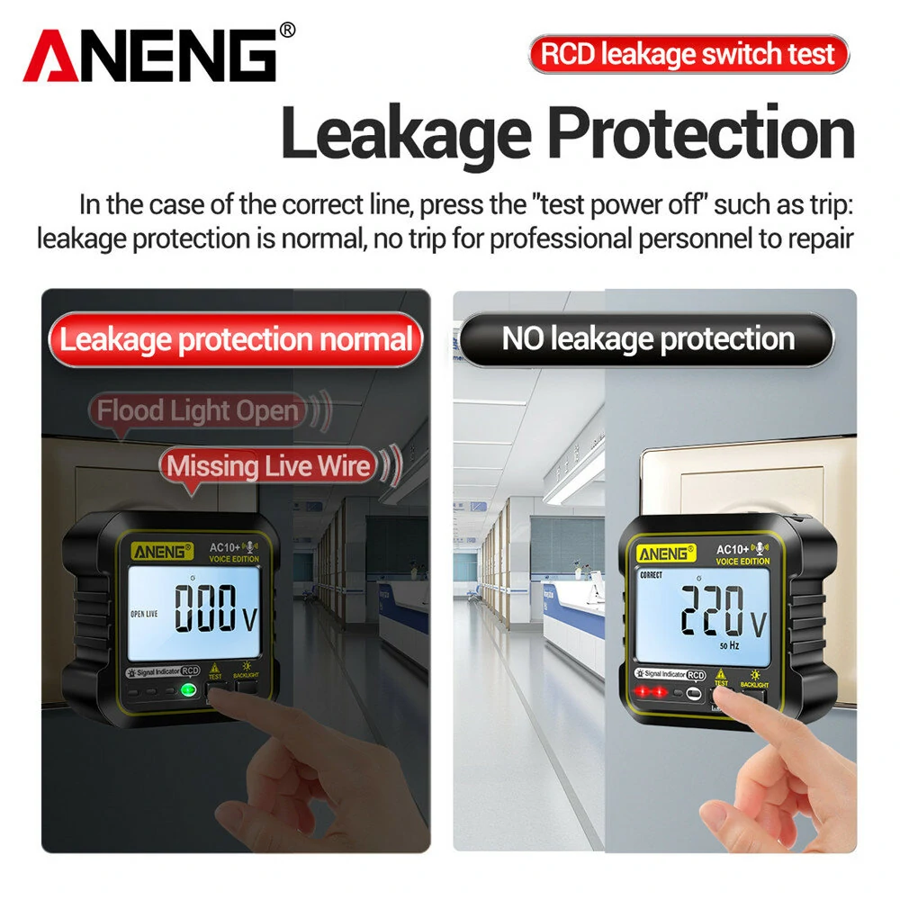 ANENG AC10+ Digital Display Socket with LCD Screen Voice Broadcast Leakage Protection Phase Meter Plug For Reliable Performance- Ideal for Standard Power Outlets — view 3
