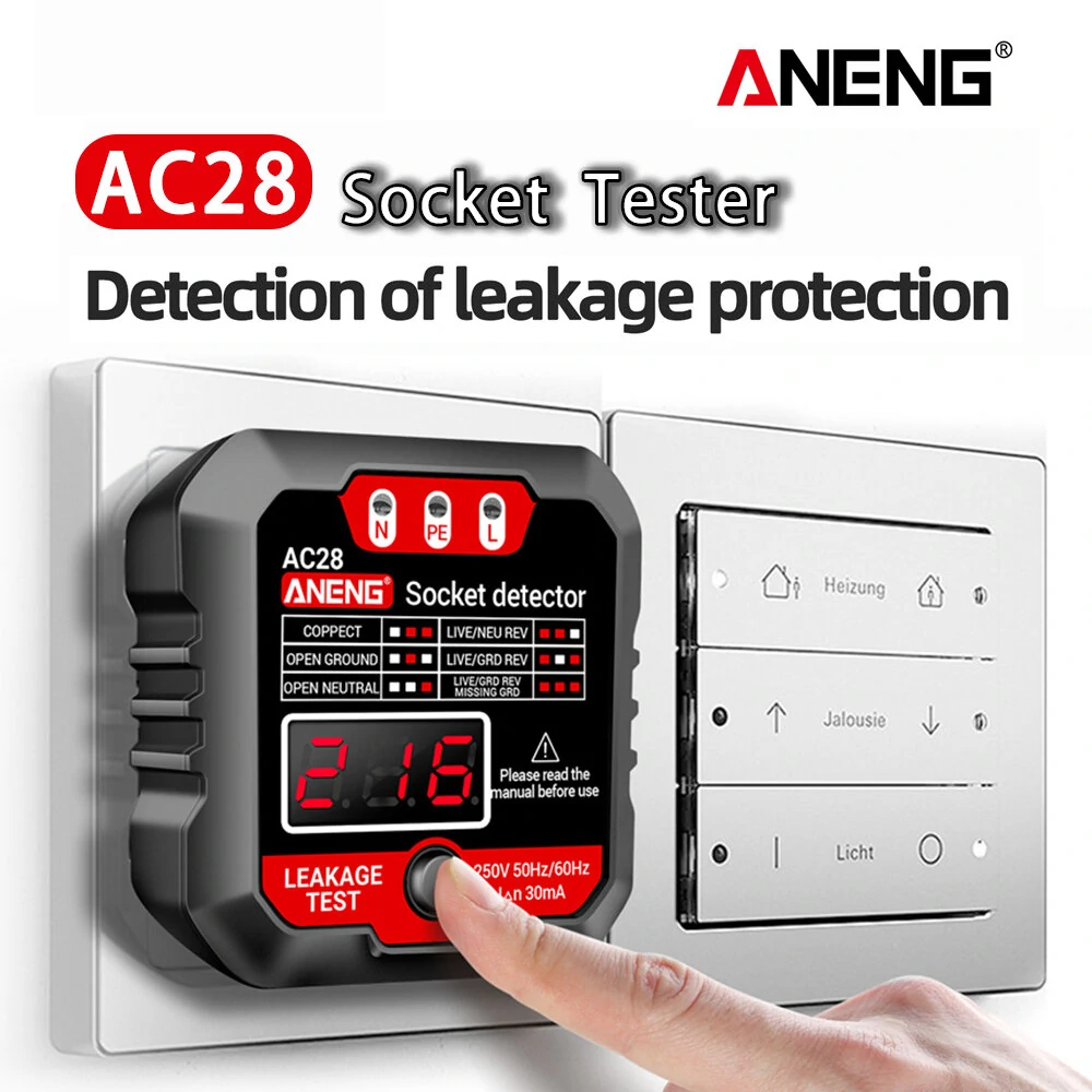 ANENG AC28 Digital Display Socket Tester UK US EU Plug Polarity Phase Pheck Detector Voltage Test Multi-function Electroscope — ANENG