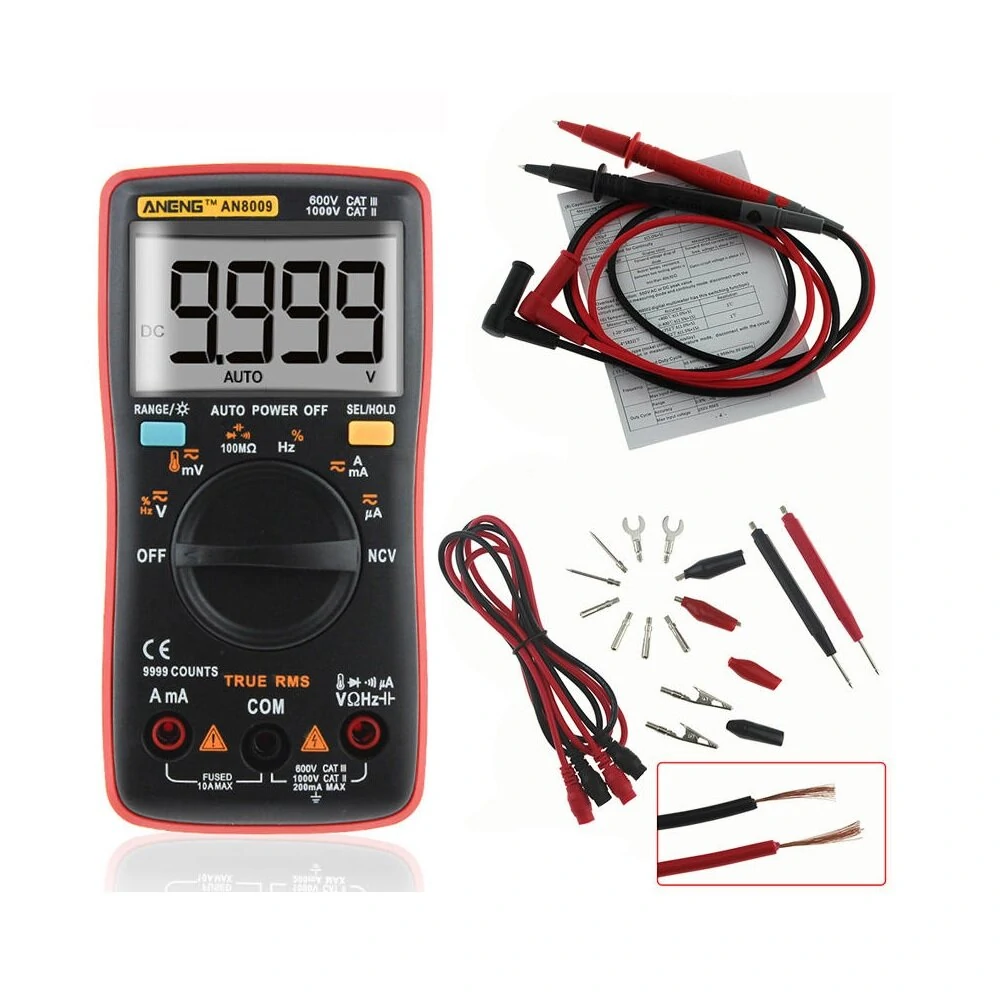 ANENG AN8009 True RMS NCV Digital Multimeter 9999 Counts Backlight AC DC Current Voltage Resistance Frequency Capacitance Temperature Tester ℃/℉ — ANENG