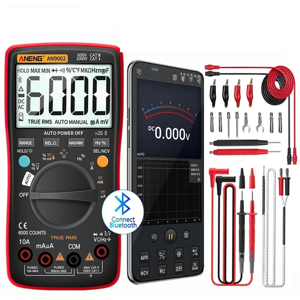 ANENG AN9002 Bluetooth Digital Multimeter 6000 Counts Professional MultimetroTrue RMS AC/DC Current Voltage Tester Auto-Range — ANENG