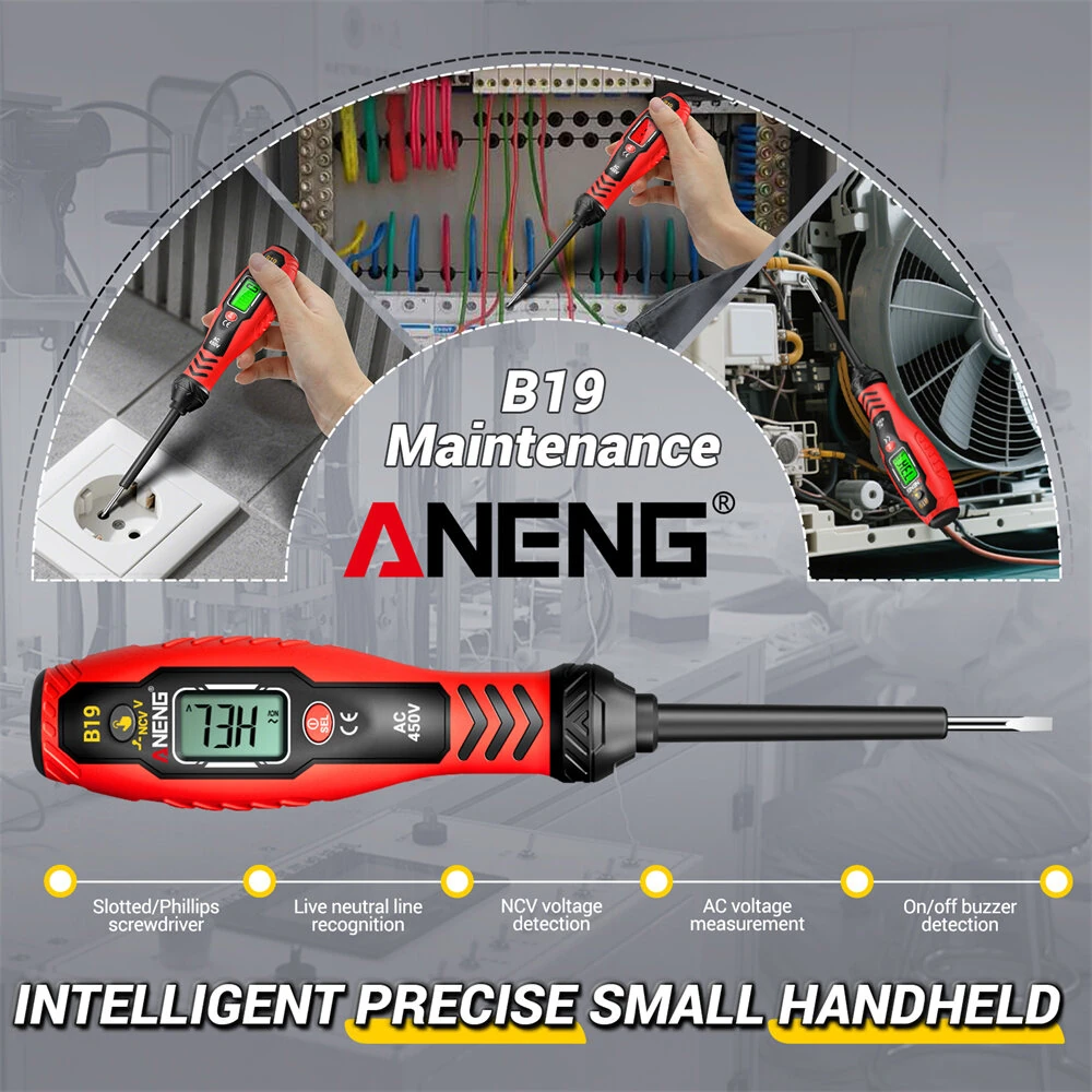 ANENG B19 Voltage Tester Pen Non Contact AC Voltage Detection 30-1000V Digital Display Multi Functional Insulated Handle Screwdriver Electrical Diagnostic Tool — view 4