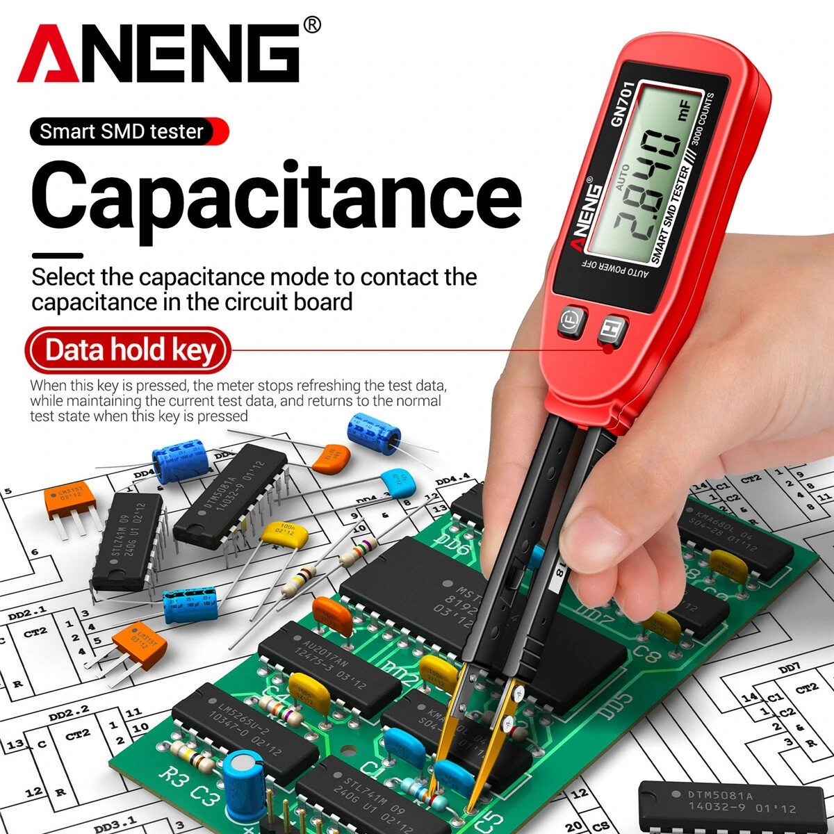 ANENG GN701 High Precision Smart SMD Tester Handheld Component Analysis Resistor Capacitor Diode Testing Secure CAT II Standard — view 4
