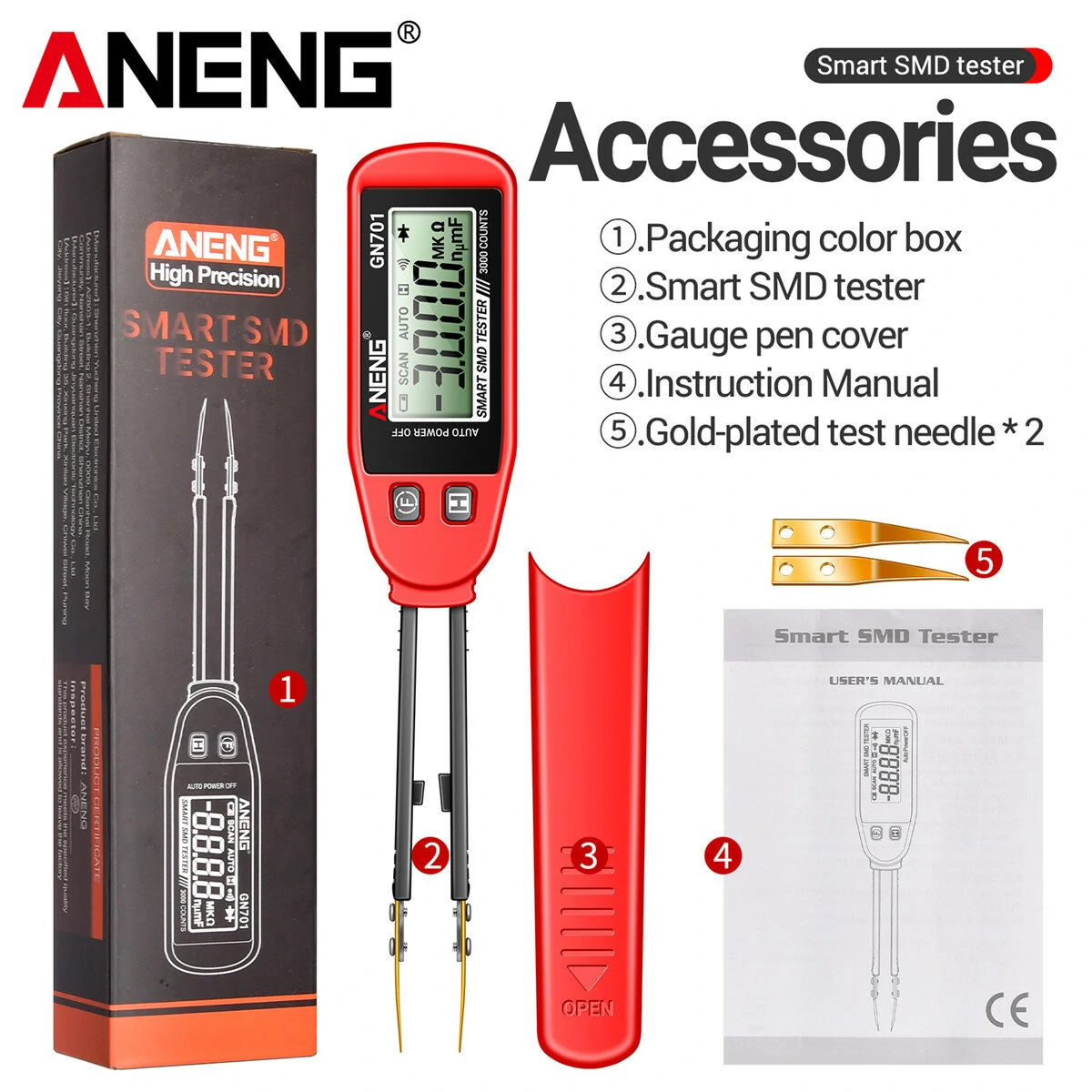ANENG GN701 High Precision Smart SMD Tester Handheld Component Analysis Resistor Capacitor Diode Testing Secure CAT II Standard — view 8